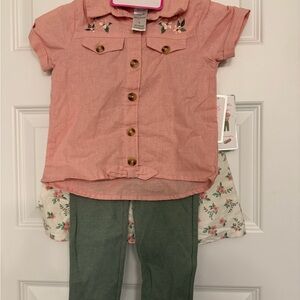 Little Lass Pink Button-Down Shirt with Floral Embroidery